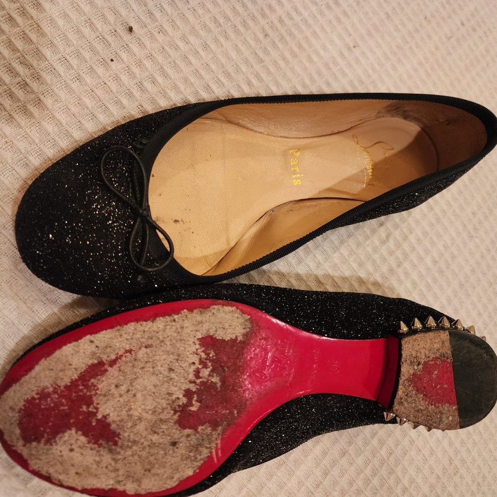 Christian Louboutin Black Glitter Ballet Flats